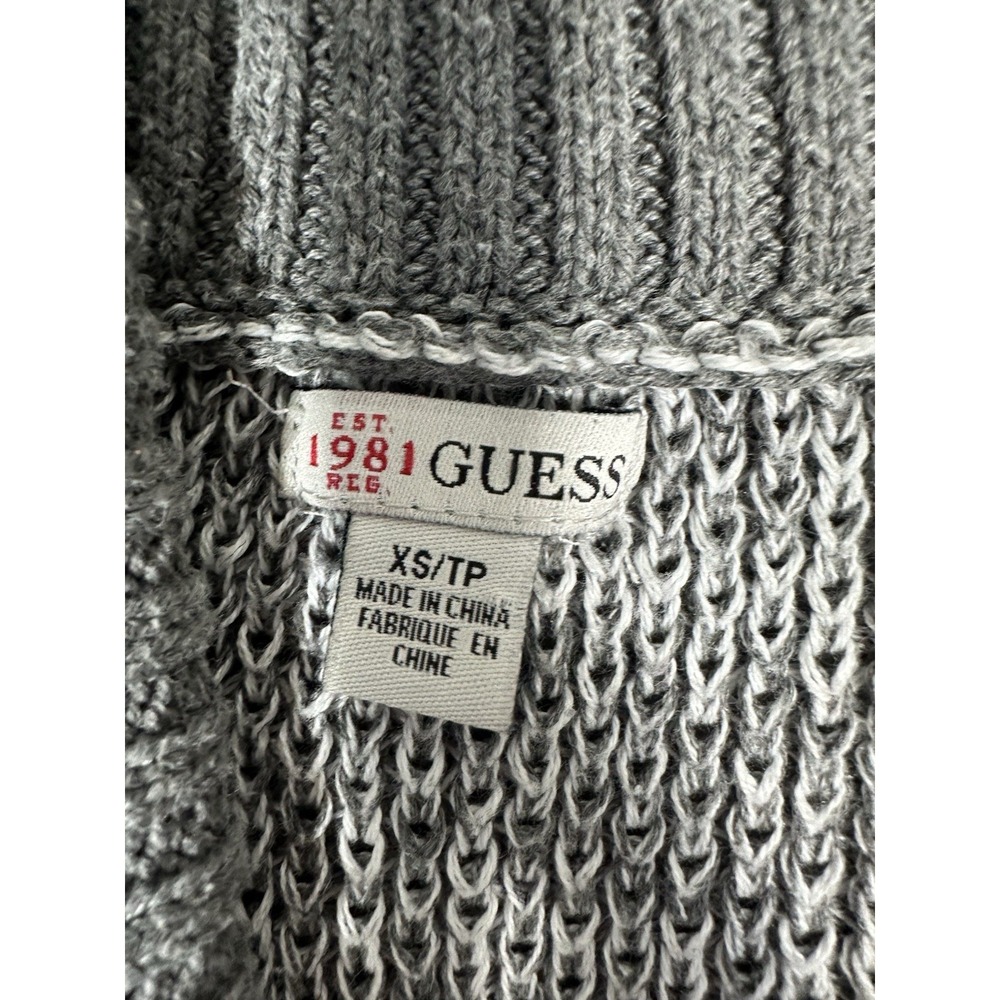 Y2K Guess Sweater Womens XS Gray Shawl Collar Buckle Fitted Pullover - Picture 6 of 11
